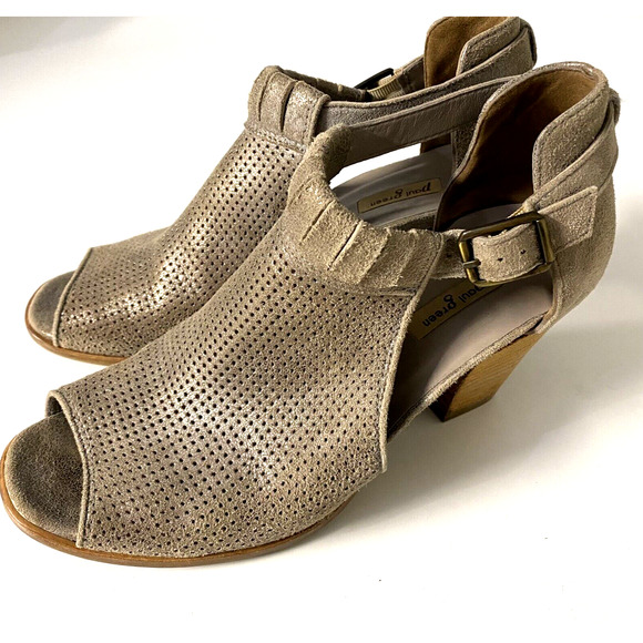 Paul Green Colleen Beige Suede Perforated Peep Toe Bootie Sandal Metalli… - Picture 7 of 8